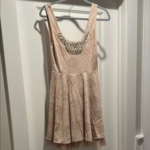Free People Beige Sleeveless Dress with Embellished Neckline